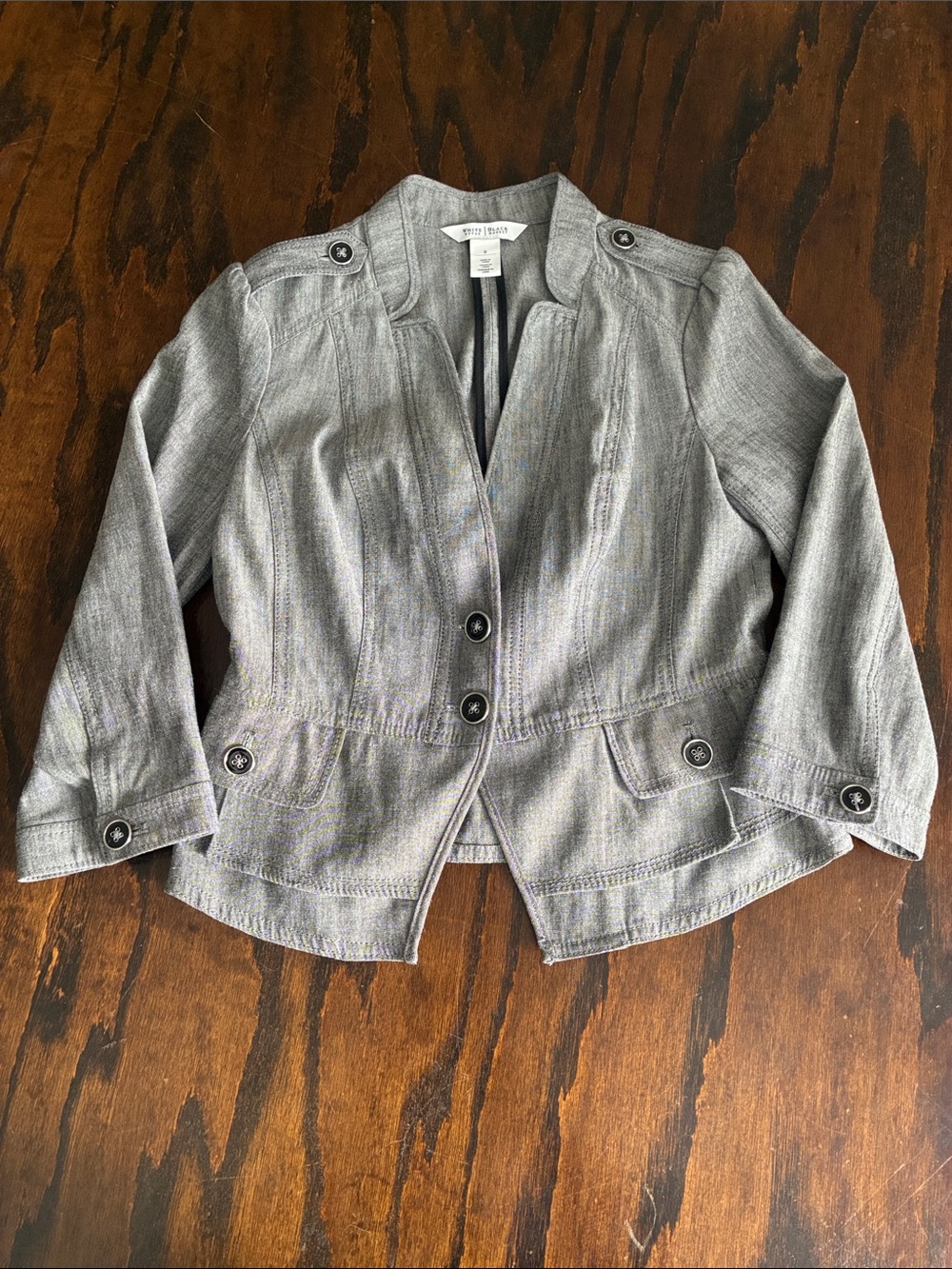 White House Black Market Gray Button-Front Blazer with Epaulettes